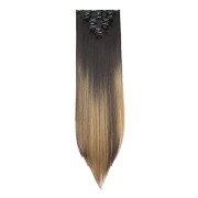 17-26 pulgadas de largo recto rizado clip en las extensiones de cabello sintético 8 PCS 18 Clips gruesas piezas de pelo de la cabeza de color de luz Ombre para las mujeres (26''-Li