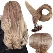 Fusion Nail Tip Extensiones de Cabello Humano Ombre Keratin Nail Tips Color 12 Light Golden Brown Fading To 24 Light Blonde 22 Inch Prebonded U Tip Remy Hair 1 Gramo Por Hebra 50 G