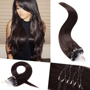 Extensiones de Cabello Humano con Punta en U Micro Links Remy Marrón Oscuro #2 Liso Sedoso 100 Mechas 50g Fusión en Frío Pre Bonded Keratina con Micro Perlas 18 Pulgadas