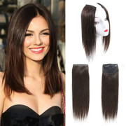 2 pièces de cheveux humains brun foncé avec extensions de cheveux 14 pouces, postiche droit environ 25g/pc, total 50g