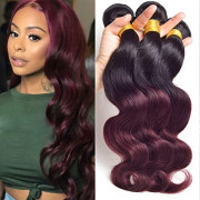 1B 99J Ombre Brazilian Body Wave Hair 3 Bundles 7A Grade Burgundy Dark Red Ombre Wavy Weave Human Hair Extensions 100g/pcs Unprocessed Hair (24"26"28")