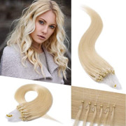 Extensiones de cabello en forma de U de Micro Link Micro Loop Extensión de cabello humano Micro Bead Remy Hair Pre Bonded Keratin Weft Cold Fusion Hairpiece 22 inch Platinum Blonde